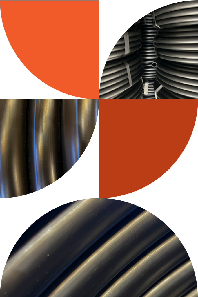 Close-up of TDR Forza Flow HDPE IPS pressure pipe wall and blue stripe — PE 4710 bimodal resin, UV and chemical resistant