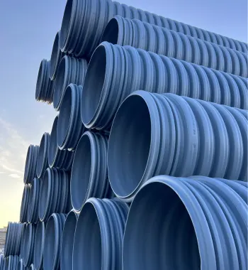 Industrial park drainage installation: TDR PRO PP pipe sections joined and bedded in the trench at Cedar Port Industrial Park, Baytown, TX