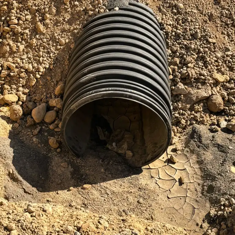 Corrugated HDPE pipe El Paso — crew installing TDR ULTRA corrugated HDPE drainage pipe at Constellation Trade Center industrial park, El Paso, Texas