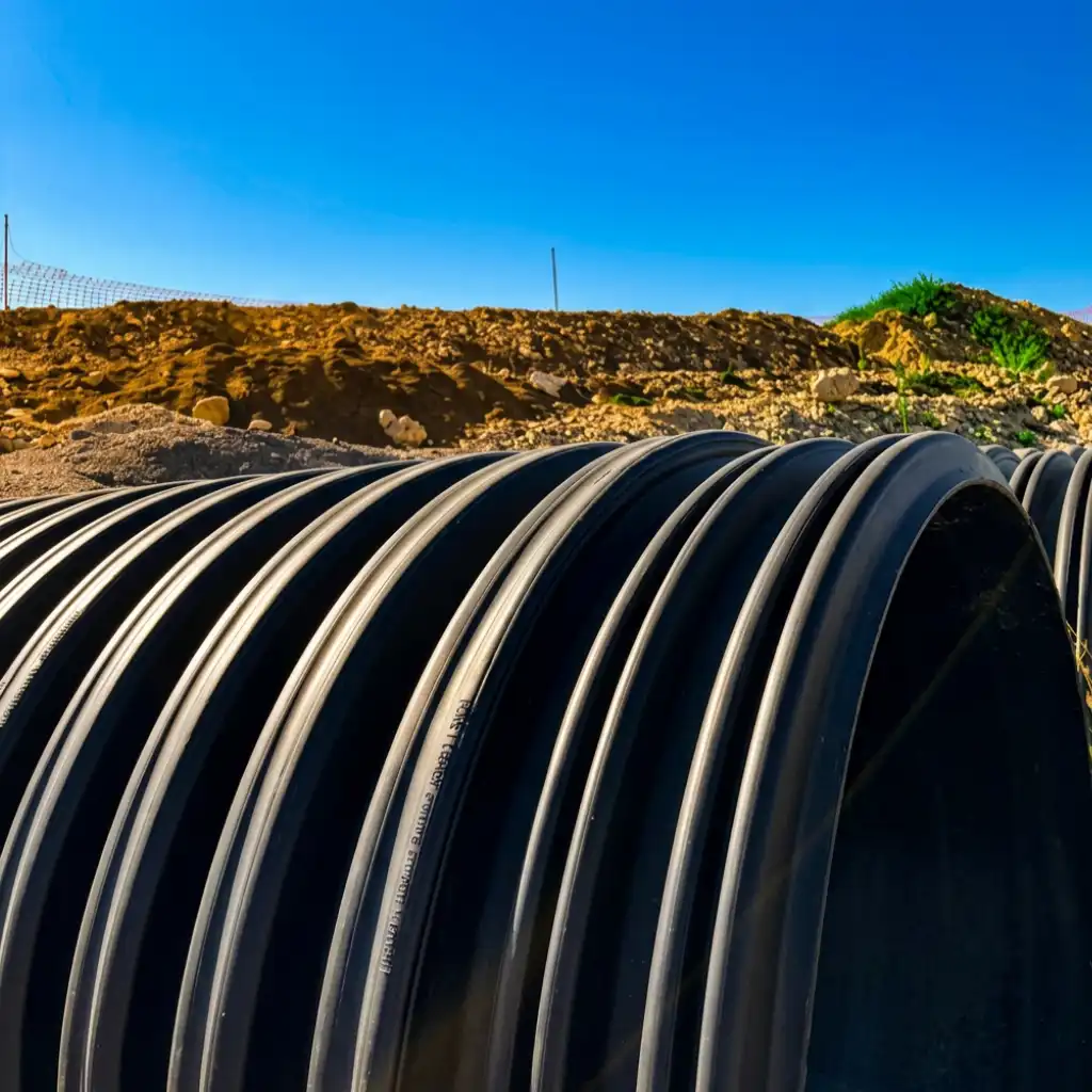 Corrugated HDPE pipe El Paso — TDR ULTRA HDPE storm pipe set beneath truck routes at Constellation Trade Center, El Paso, TX