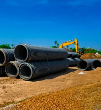 Corrugated polypropylene pipe Celina — crew installing TDR PRO corrugated storm drain pipe at a convergence point in Wilson Creek Meadows, Celina, Texas