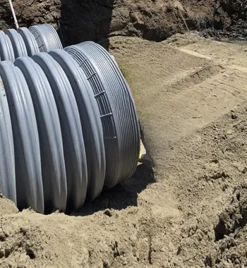 Corrugated polypropylene pipe Cleveland — TDR PRO PP storm pipe with gasketed joints set during early grading at Faulkner Ridge, Cleveland, TX