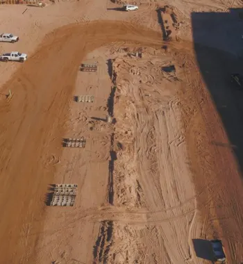 Industrial park drainage El Paso — TDR PRO PP storm pipe set beneath truck courts at Camino Real Logistics Park, El Paso, TX
