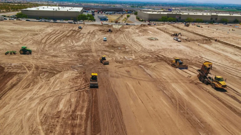 Industrial park drainage El Paso — TDR PRO 24–48 in corrugated polypropylene pipe being installed at Camino Real Logistics Park, El Paso, Texas