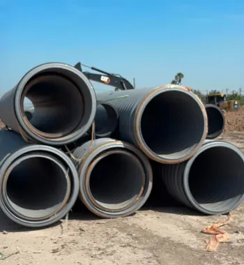 Industrial park drainage — TDR PRO PP pipe set on engineered bedding before backfill at Cedar Port Industrial Park, Baytown, TX