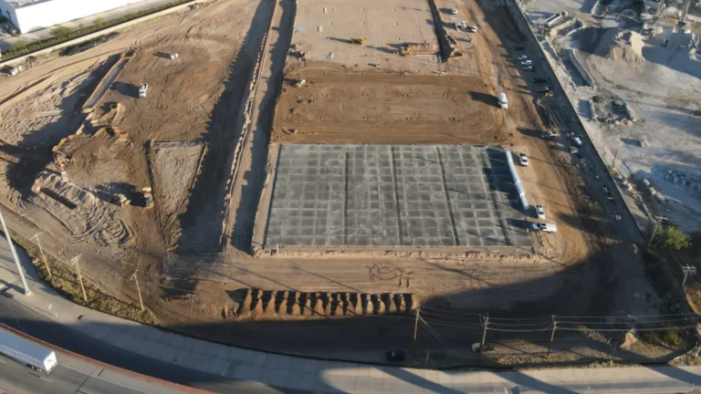 Logistics park drainage El Paso — crew installing TDR PRO corrugated storm drain pipe at Gateway Logistics Park Phase 4, El Paso, Texas