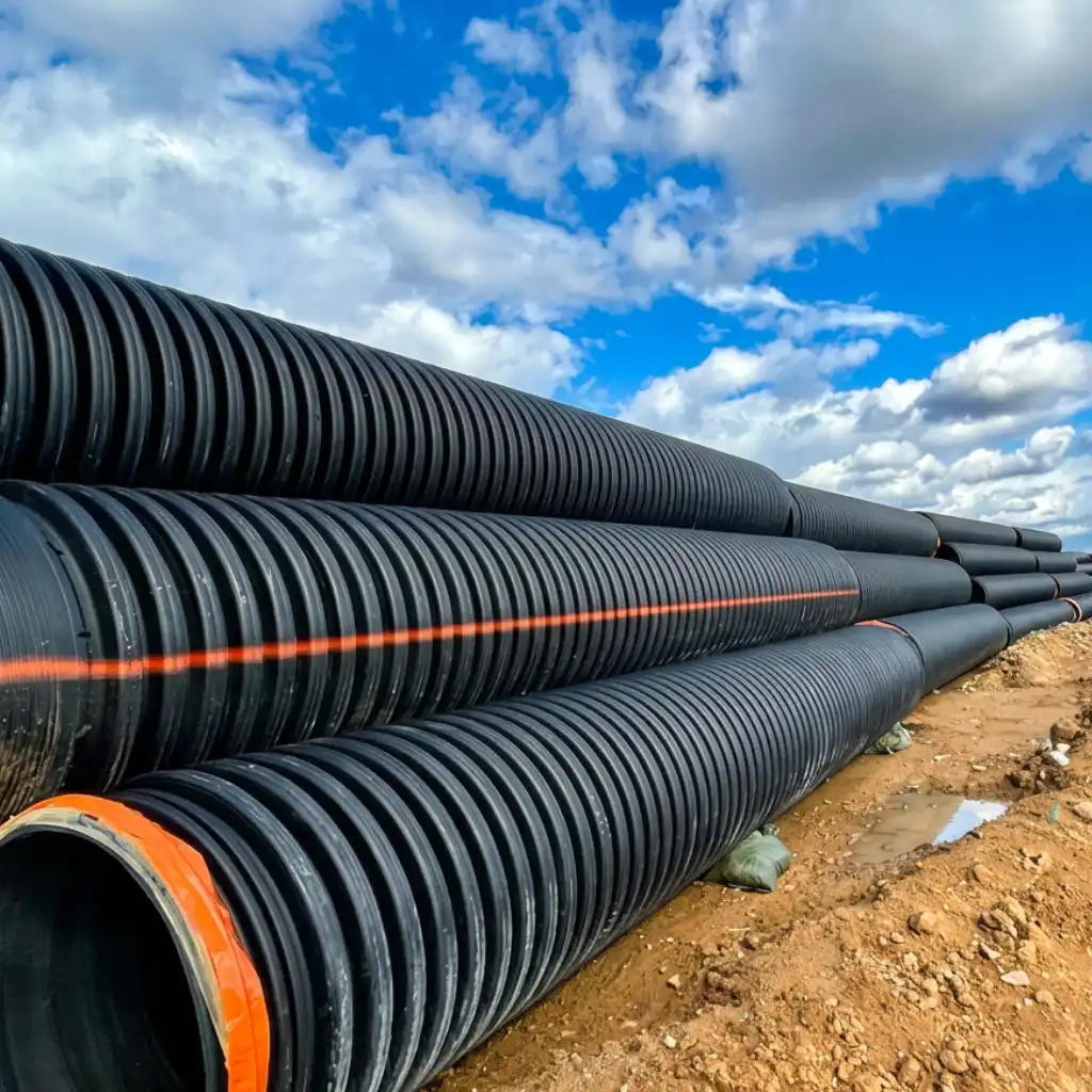 Sports complex drainage Laredo — crew installing TDR ULTRA corrugated HDPE drainage pipe across the 200-acre Buena Vista Sports Complex, Laredo, Texas