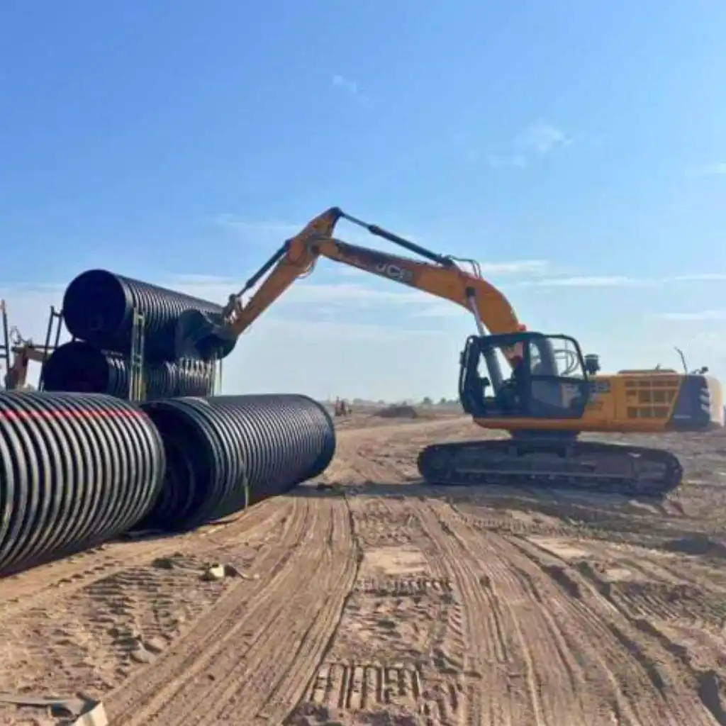 Highway drainage San Antonio — TDR ULTRA HDPE pipe set beneath the widened roadway on the TxDOT Loop 1604 project, San Antonio, TX