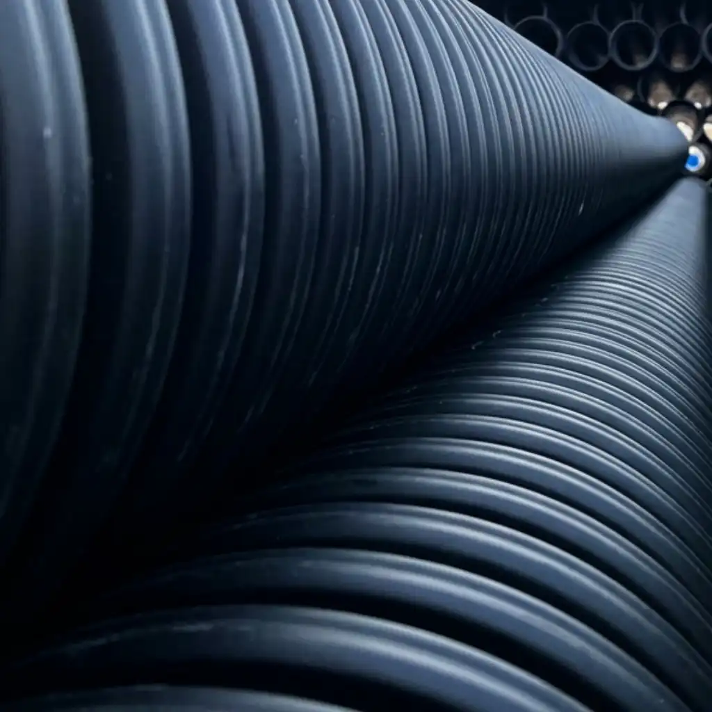 Industrial park drainage Katy — crew installing TDR ULTRA corrugated HDPE drainage pipe along the Grand Parkway corridor at Grand Central West, Katy, Texas
