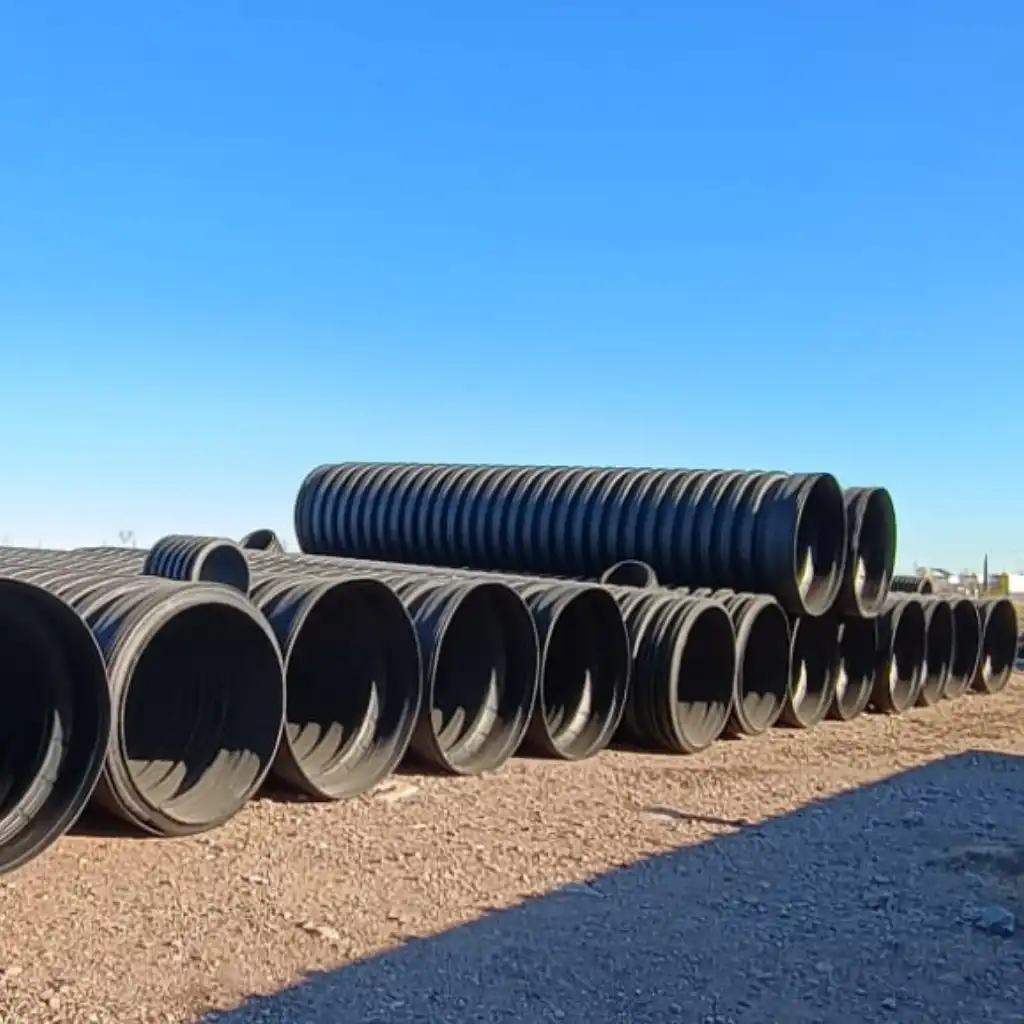 Industrial yard drainage Baytown — TDR ULTRA HDPE pipe set beneath a high-traffic logistics and rail service area at TGS Project 7B, Baytown, TX