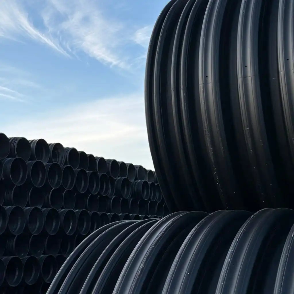 Military logistics drainage El Paso — crew installing TDR ULTRA corrugated HDPE drainage pipe near Fort Bliss and El Paso International Airport, Texas