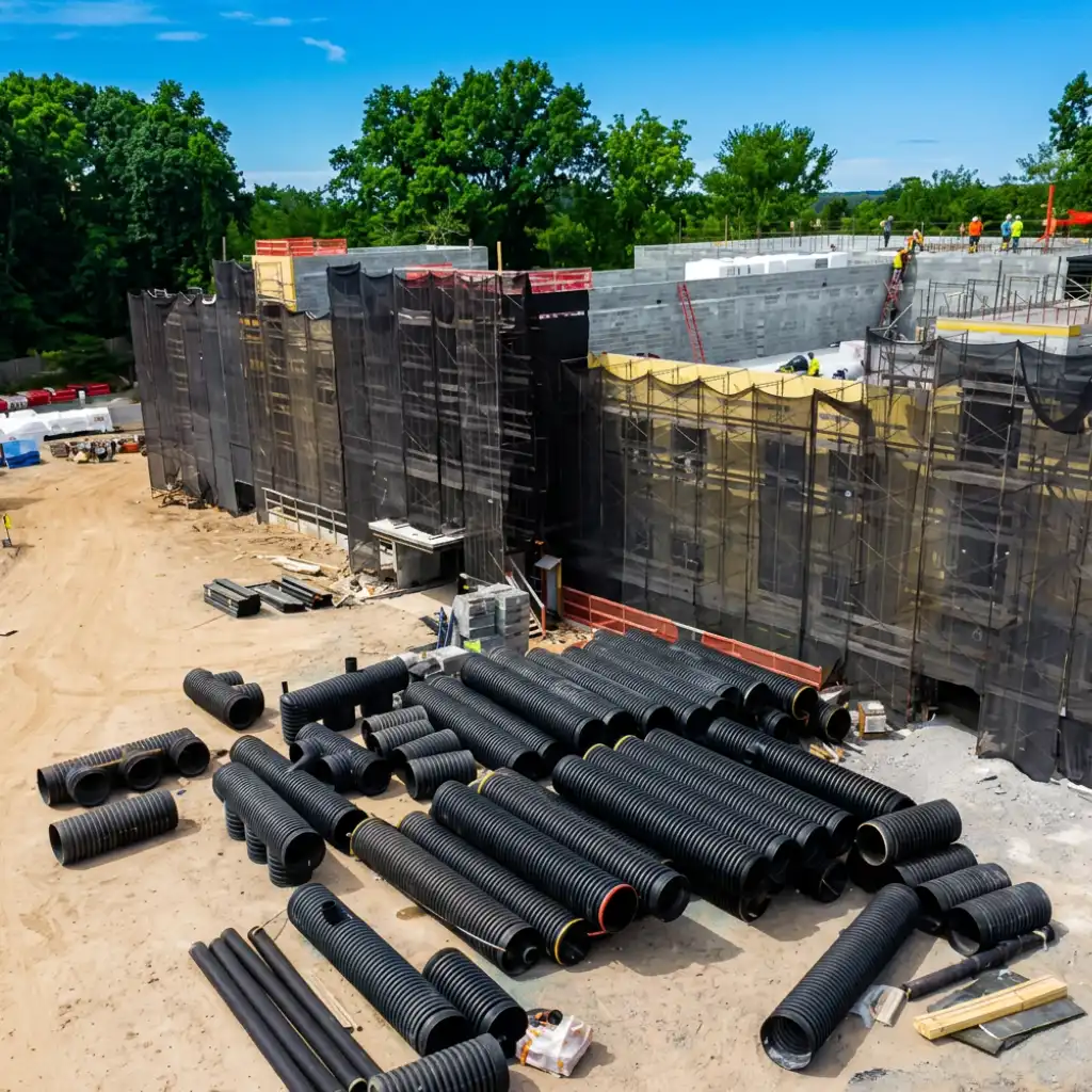 Retention system in Staten Island NY — 36-inch TDR HDPE stormwater storage beds at the Fingerboard Yeshiva and Dormitory, Staten Island
